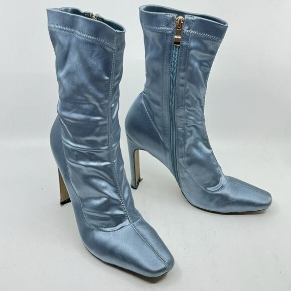 Ice-blue Satin Sock Boot Heel - Picture 1 of 9